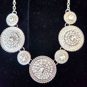 Rhinestone/Silver tone medallion necklace and earrings set.  BEAUTIFUL SET
